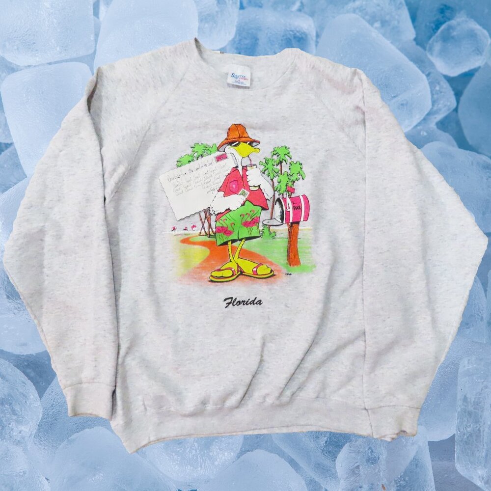 Vintage 1990s Funny Cool Duck Cartoon Florida Tourist Sweatshirt XL-Short 23x27